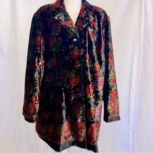 Coldwater Creek Black Floral Vintage Gypsy Style Plus Velour Blazer Size 3X